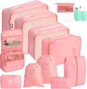 12 PCS Packing Cubes for Suitcase Travel Luggage Packing Organizers Waterproof Travel Essentials Bag Clothes Shoes Cosmetics Toiletries Storage Bags for Travel, Pink