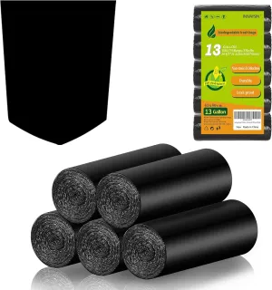 13 Gallon Biodegradable Tall-Kitchen Trash Bags - Black Garbage Bags Large Compostable Unscented 75 Count Recycling Strong Thick Office Waste Basket Liners Bulk Inwaysin