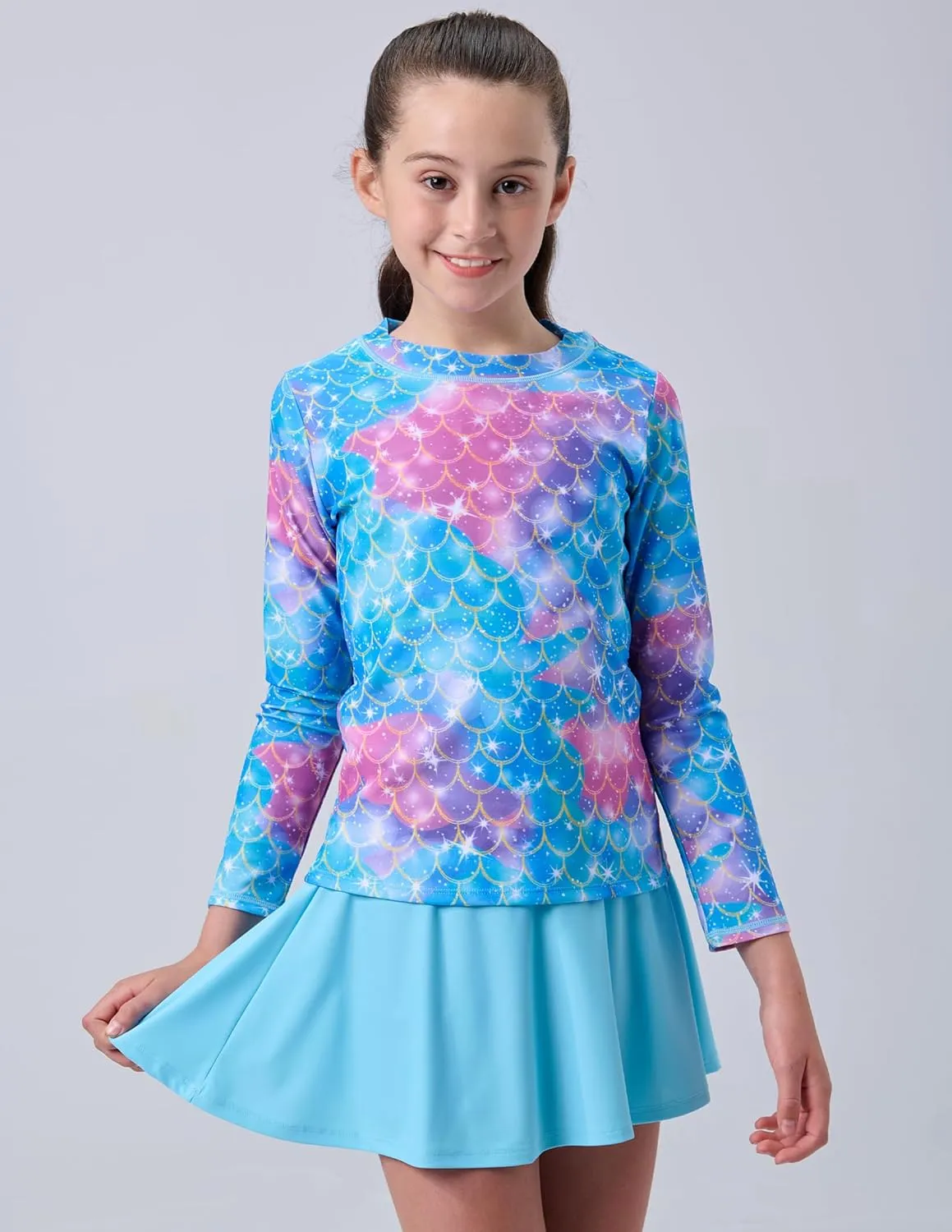 2 Pack: Girls Rash Guard Two Piece Bathing Suit Long Sleeve Swimsuit - Toddler Swimwear with Skirts Shorts 3T-12Y