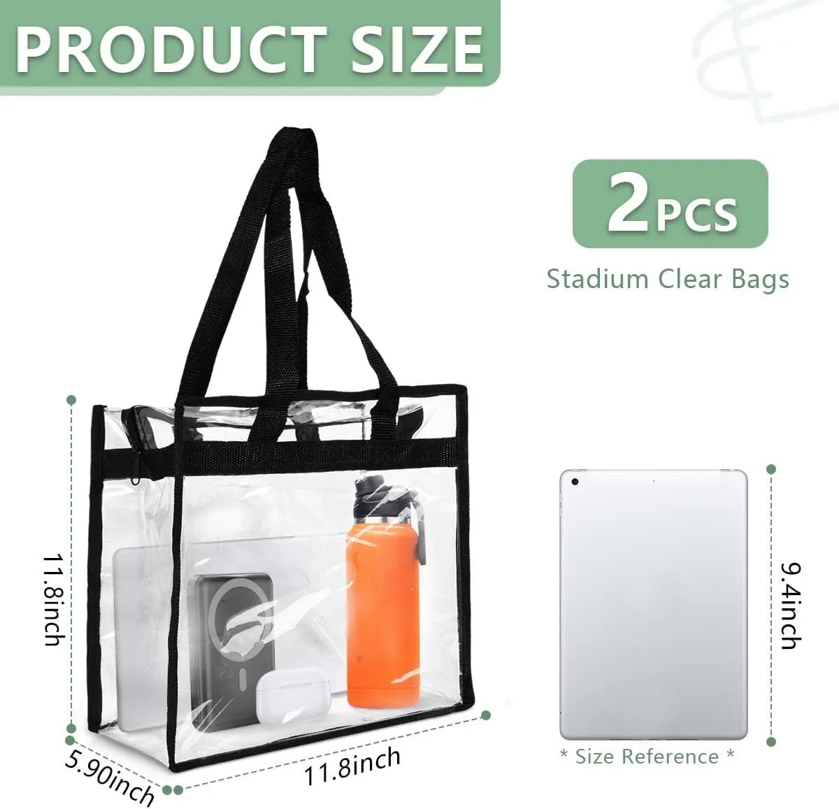 2 Pack Large Clear Stadium Approved Bags Plastic Tote Bags with Zippers and Handles for Concerts, Sporting Events, Gym