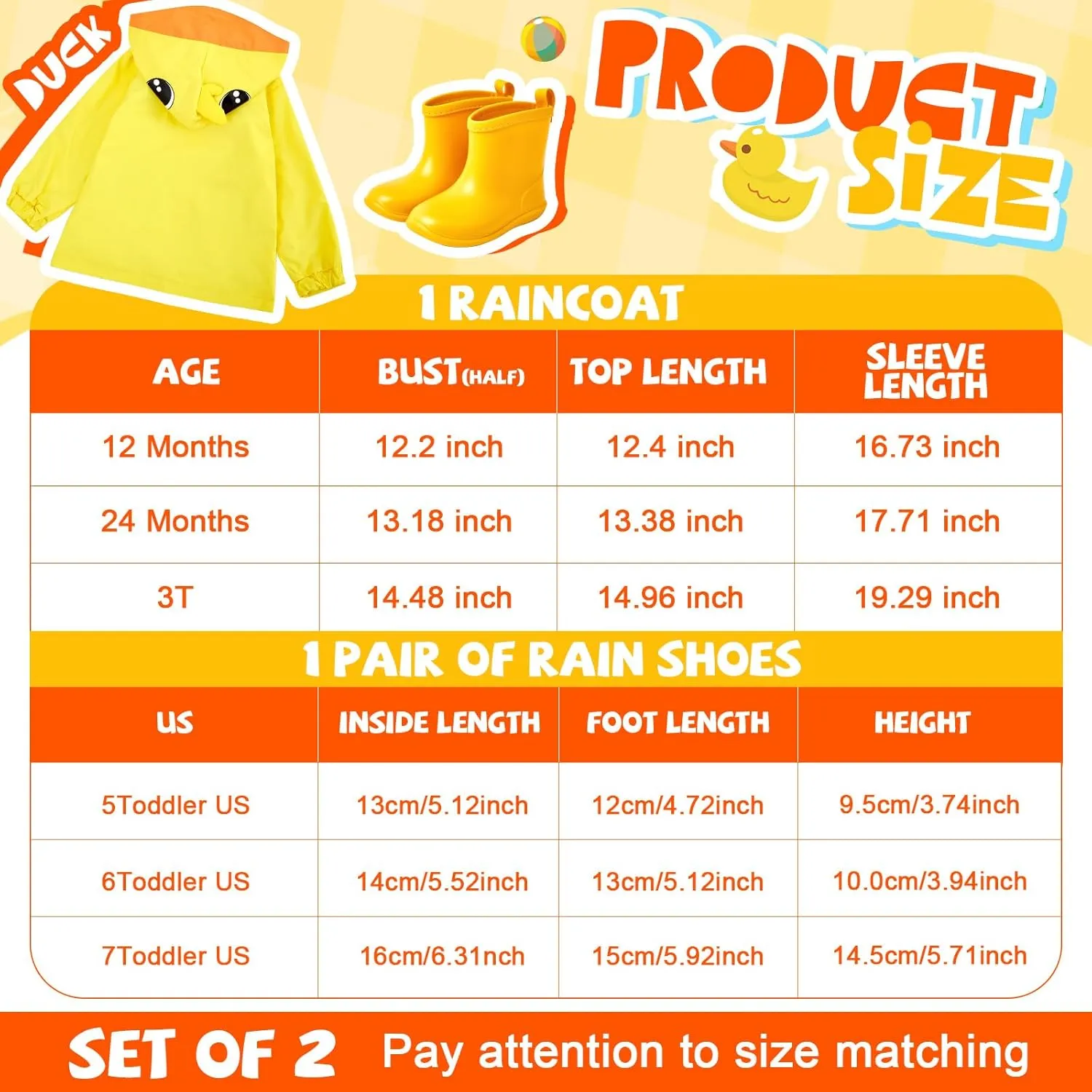 2 Pcs Toddler Raincoat Rain Boots Set Kids Baby Cartoon Hoodie Zipper Jacket Short Rain Shoes for Little Boys Girls