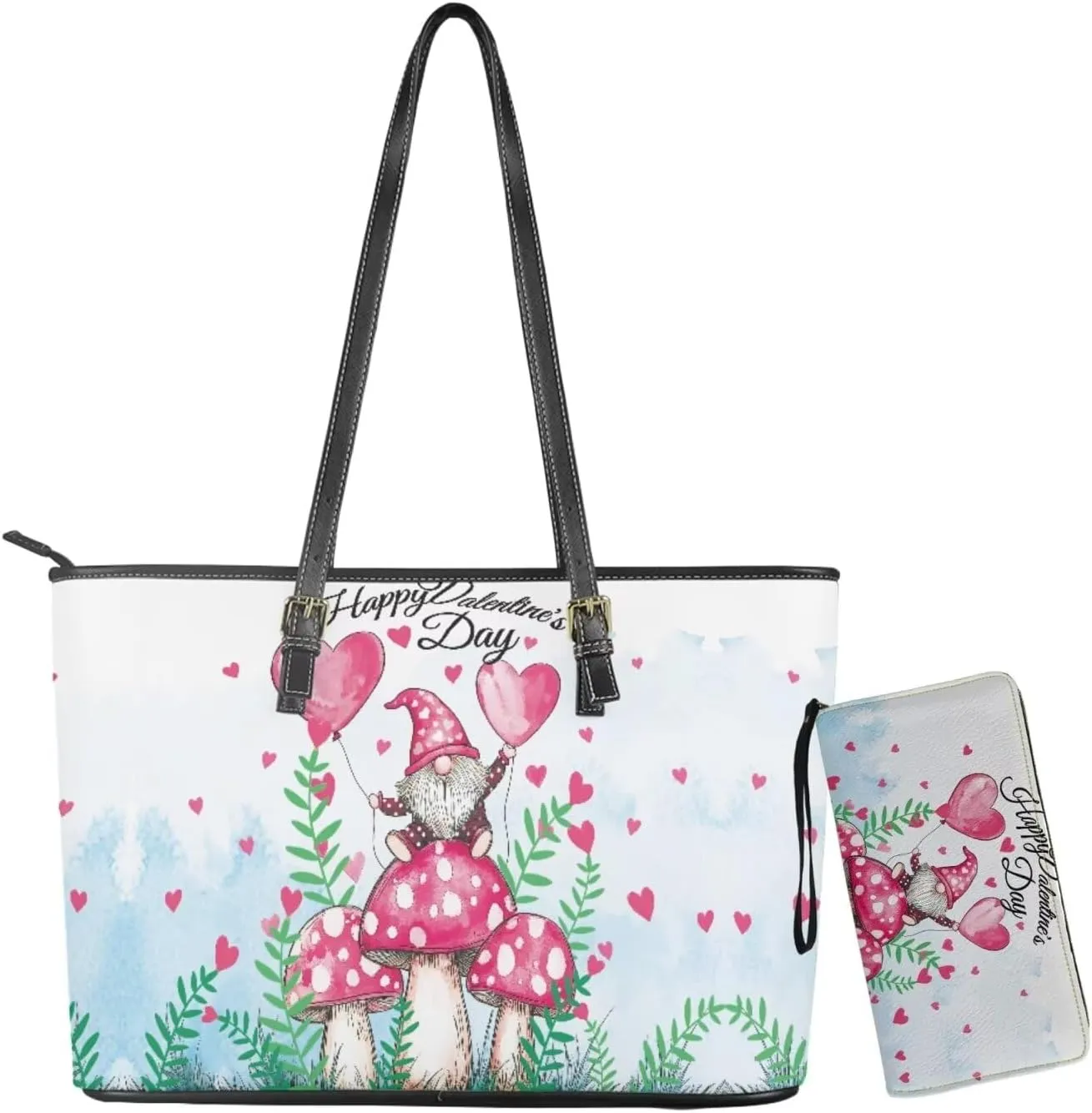 2Pcs Tote Bags Set Saddle Bags Satchel Bags for Women with Shoulder Strap Wallet Women Wristlet