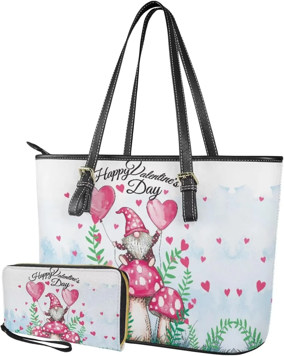 2Pcs Tote Bags Set Saddle Bags Satchel Bags for Women with Shoulder Strap Wallet Women Wristlet