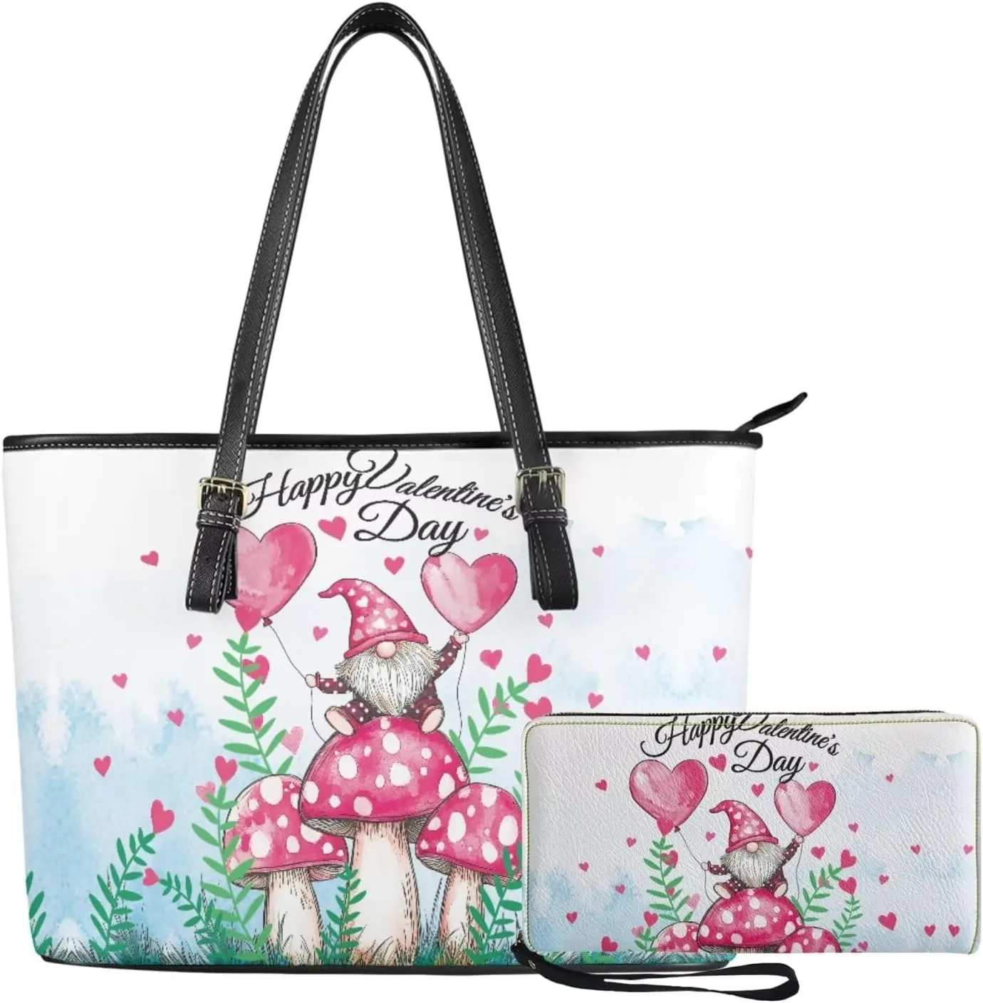 2Pcs Tote Bags Set Saddle Bags Satchel Bags for Women with Shoulder Strap Wallet Women Wristlet