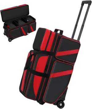 3 Ball Bowling Bags With Wheels, Bowling Bag With Shoes Compartment And Multiple Pockets, Roller With Retractable Handle Extends to 41.5