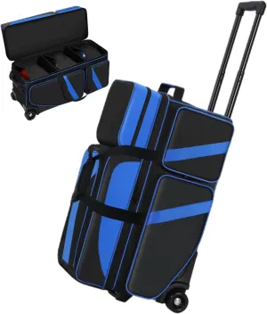 3 Ball Bowling Bags With Wheels, Bowling Bag With Shoes Compartment And Multiple Pockets, Roller With Retractable Handle Extends to 41.5
