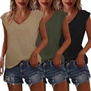 3 Pack Women's Cap Sleeve Tank Tops U Neck Spring Summer Tops Casual Tee Shirts 2025 Beach Vacation Fashion Clothes