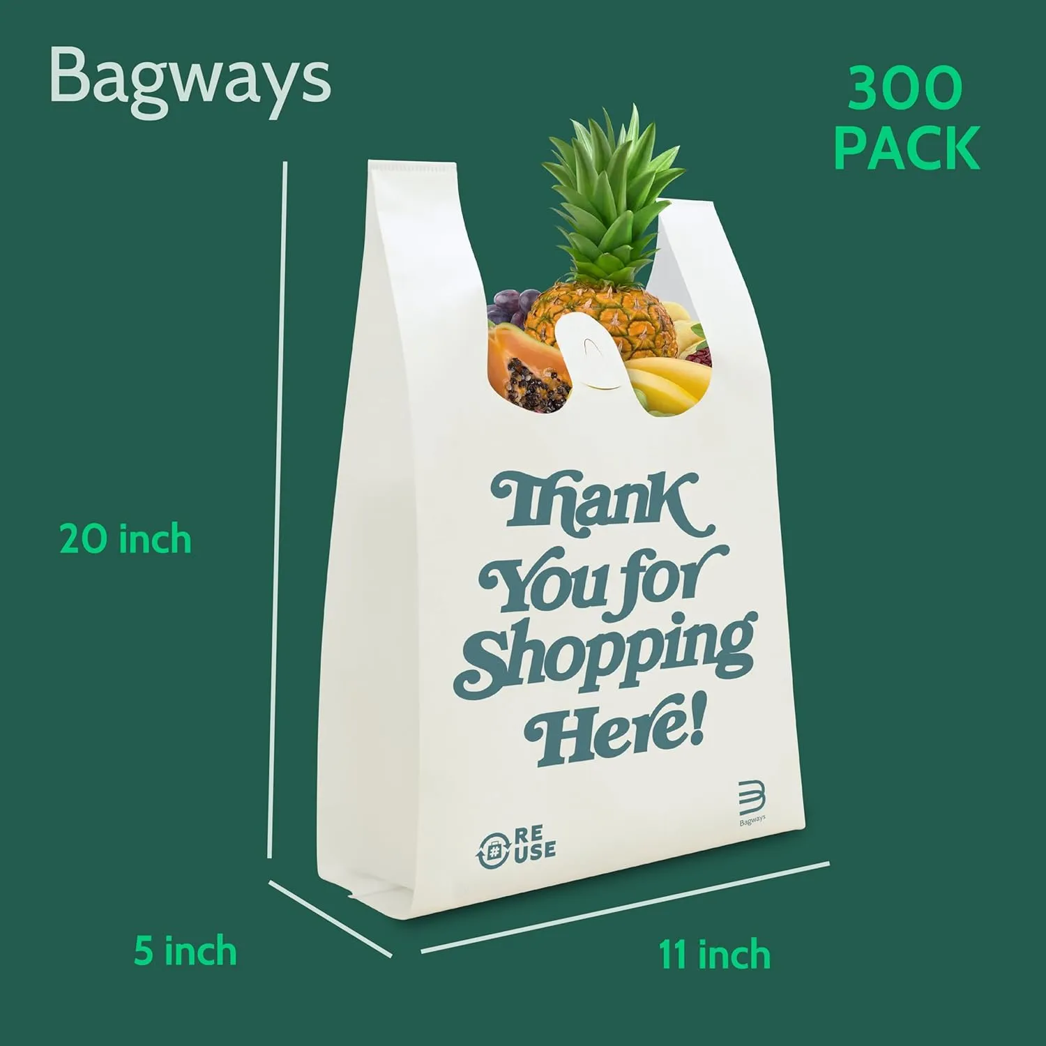 300 PACK Reusable Shopping Bags 12.5 x 21.5 Inches, Nonwoven Eco-Friendly Grocery Bags, Cream
