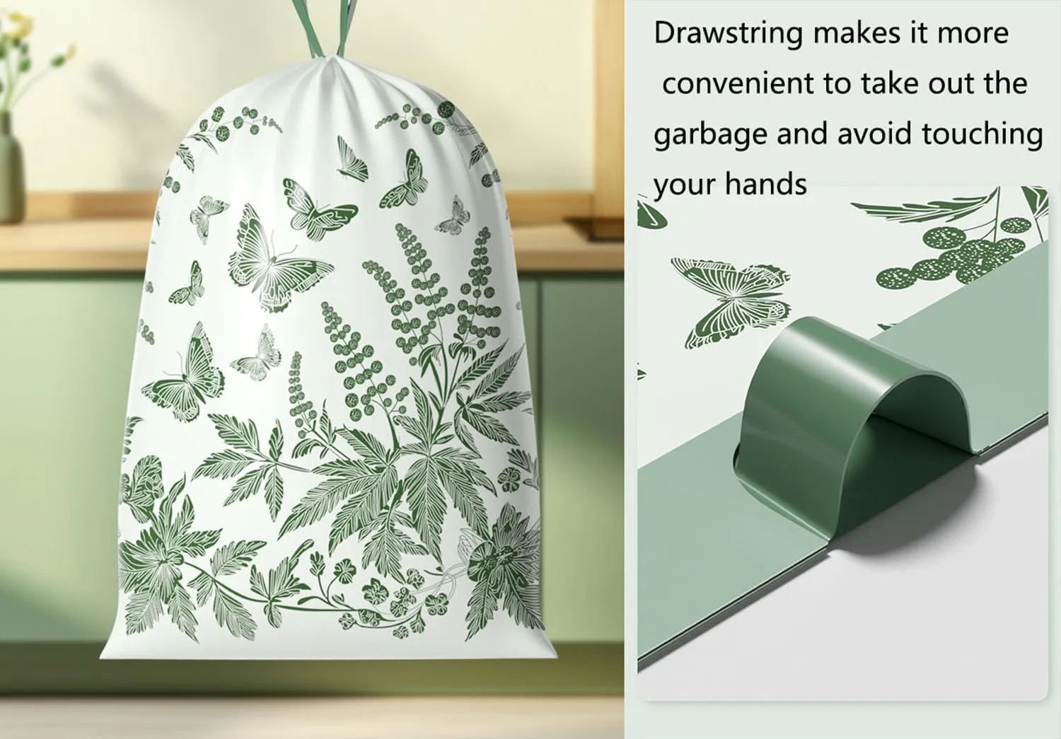 4 Gallon Small Trash Bags No-Tearing Drawstring 1.1 Mil Thick - 64 Count Small Garbage Bags Wormwood scent for Bathroom Kitchen Toilet Home Office and Bedroom (Green 64 Count)