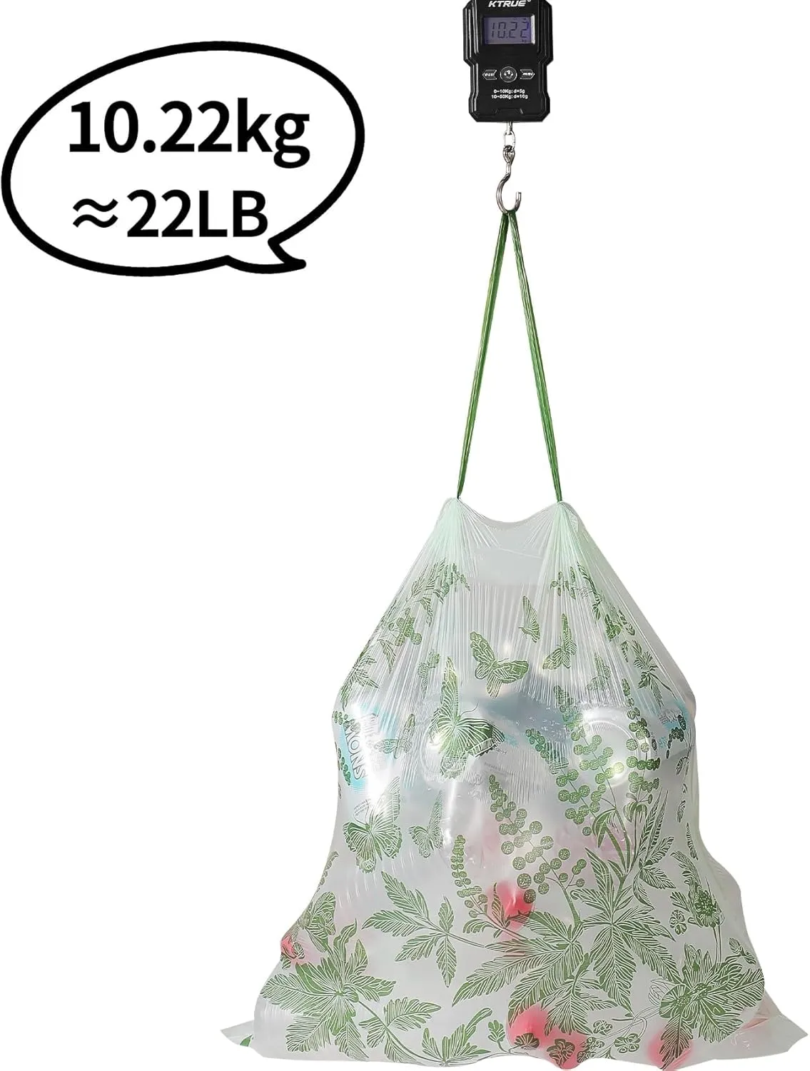 6-8 Gallon 100pcs Drawstring Trash Bags, Green Strong Trash Bags 8 Gallon with Cute Butterfly Printed, Mugwort Smelling Bathroom Garbage Bags, Suitable for Office, Bedroom Trash Cans