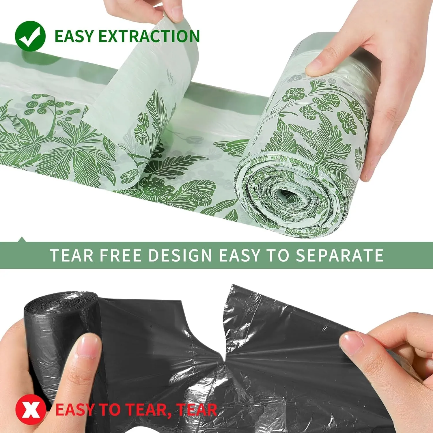 6-8 Gallon 100pcs Drawstring Trash Bags, Green Strong Trash Bags 8 Gallon with Cute Butterfly Printed, Mugwort Smelling Bathroom Garbage Bags, Suitable for Office, Bedroom Trash Cans