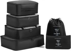 6 Set Packing Cubes, Luggage Packing Organizers Packing Cubes for Suitcase Travel Accessories, Black