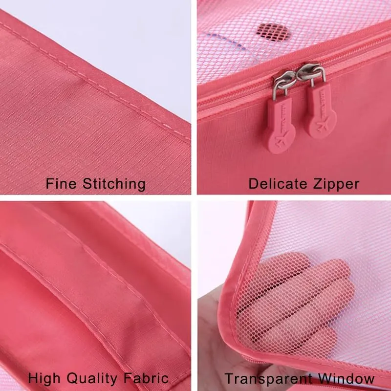 6pcs Travel Organizer Storage Bags Portable Travel Suitcases Organizer Travel Bag for Women Luggage Organizer Clothes Shoes Bag, Medium, Rose Red