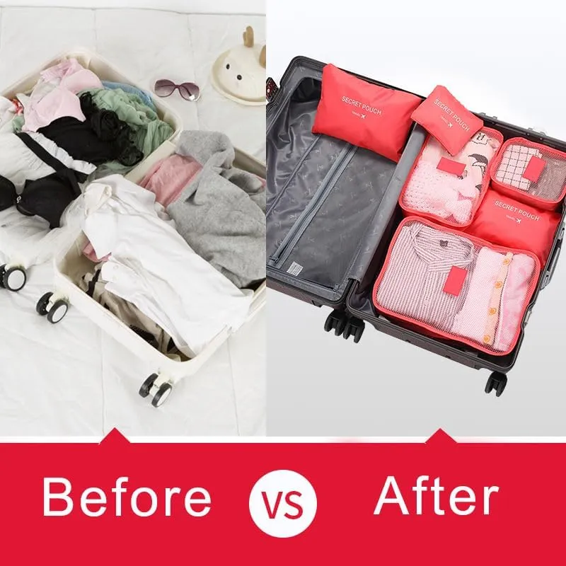 6pcs Travel Organizer Storage Bags Portable Travel Suitcases Organizer Travel Bag for Women Luggage Organizer Clothes Shoes Bag, Medium, Rose Red