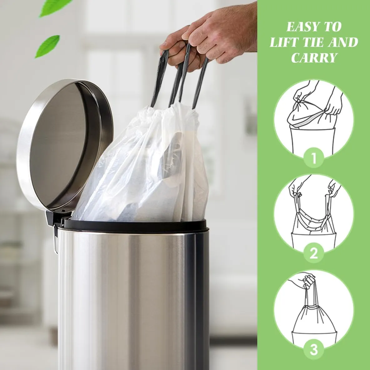 8 Gallon 110 Counts Strong Drawstring Trash Bags Garbage Bags by RayPard, Medium Trash Bags fit 30 Liter Trash Can for Home Office Kitchen Bathroom Bedroom, White Waste Basket Liners