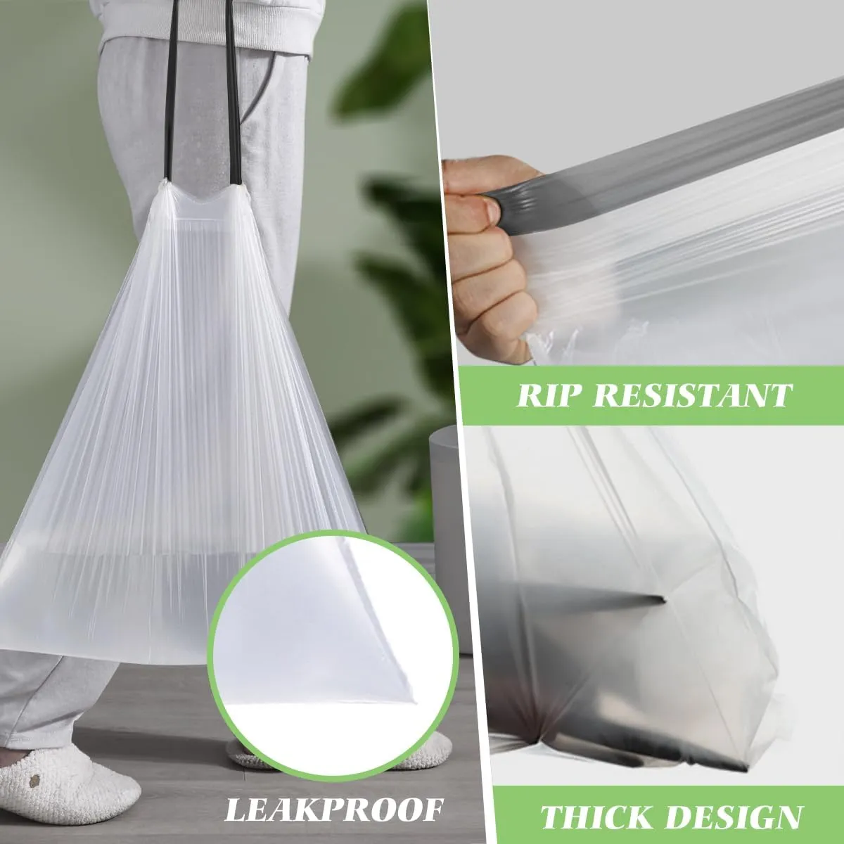 8 Gallon 110 Counts Strong Drawstring Trash Bags Garbage Bags by RayPard, Medium Trash Bags fit 30 Liter Trash Can for Home Office Kitchen Bathroom Bedroom, White Waste Basket Liners