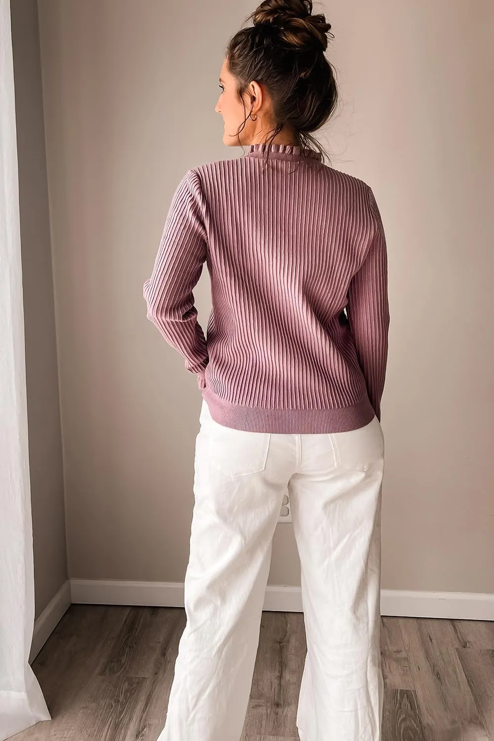 Arach&Cloz Womens Swaters 2024 Fall Fashion Outfits Long Sleeve Crewneck Knit Tops Ruffle Casual T-Shirts Cute Tees Blouses