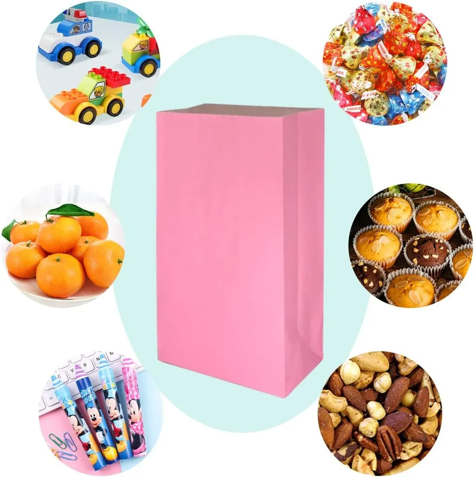 Artseen Self stand Party Favor Paper Bags for Party Celebration Treated Paper Bags 5.10X3.10X9.4 inches(24 CT) (Pink)