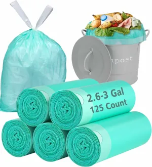 AYOTEE 3 Gallon Trash Bags with Drawstring, Biodegradable 2.6 Gallon Compostable Garbage Bags (125 Counts), Compostable Small Trash Bag,Small Garbage Bag for BathroomBedroom, Kitchen