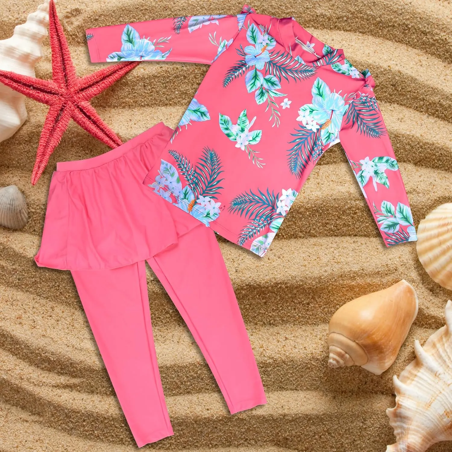 Baby Girls Two Piece Swimsuit Top and Pant UPF 50  Sun Protection Long Sleeve Swimwear Bathing Suit