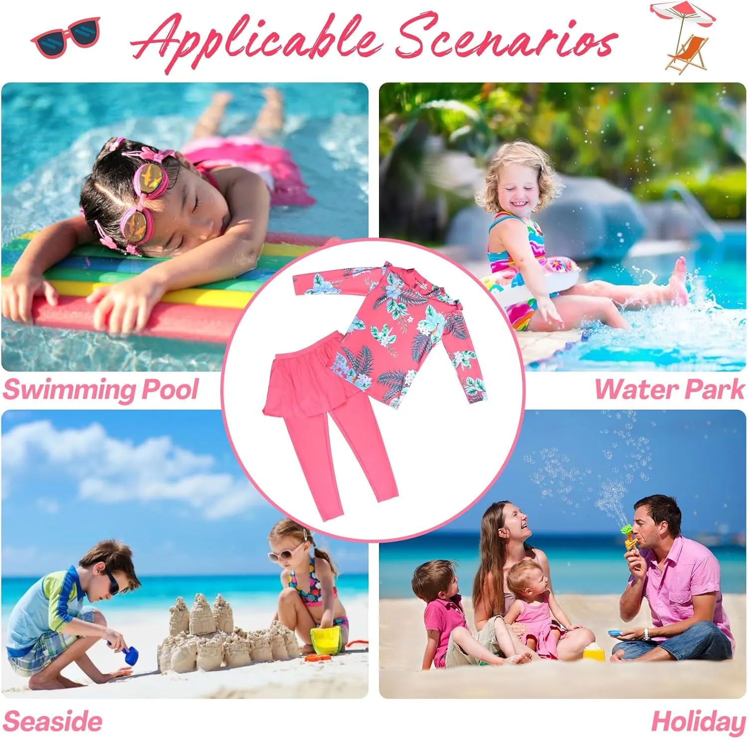 Baby Girls Two Piece Swimsuit Top and Pant UPF 50  Sun Protection Long Sleeve Swimwear Bathing Suit
