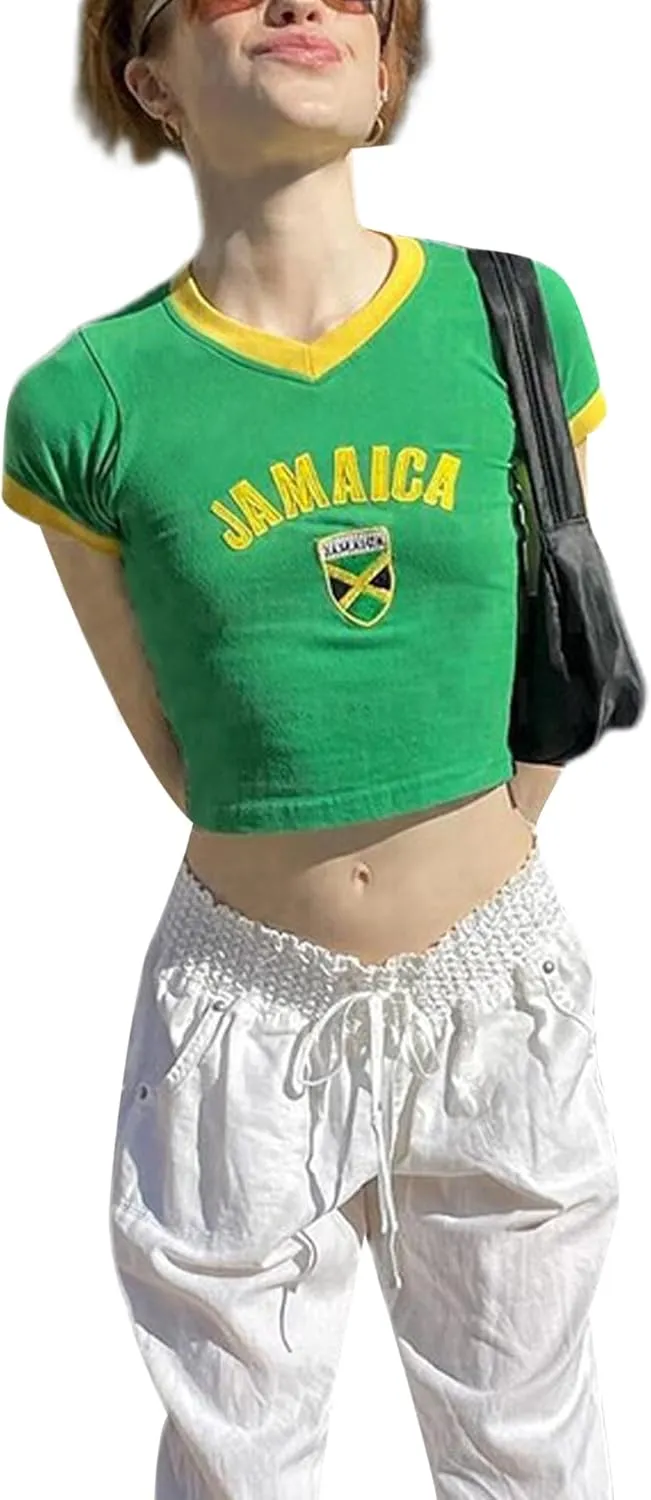 Baby Tees for Women Y2k Graphic Crop Tops Teen Girl Aesthetic Short Sleeve Slim Fit T Shirt Cute Summer Clothing