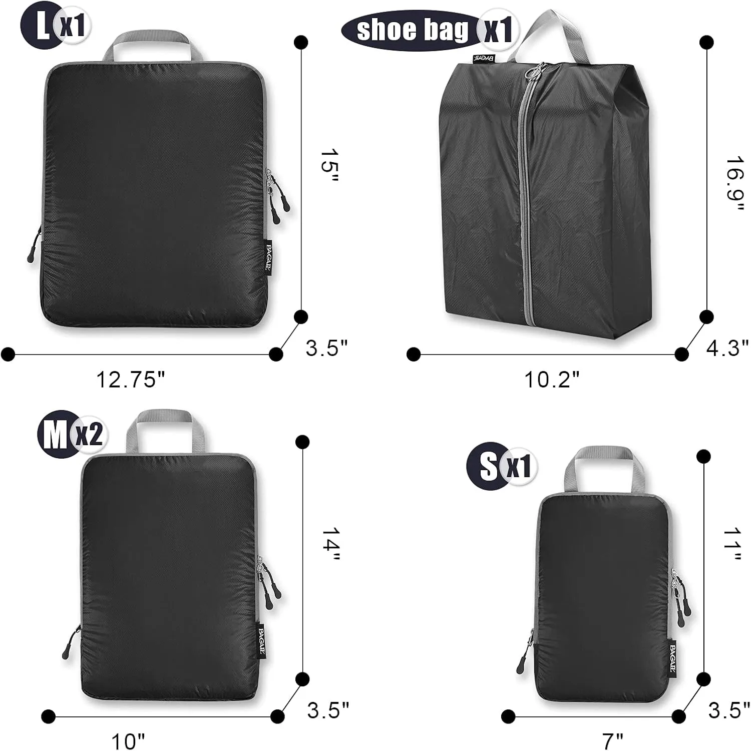 BAGAIL 5 Set/6 Set Ultralight Compression Packing Cubes Travel Accessories Expandable Packing Organizers