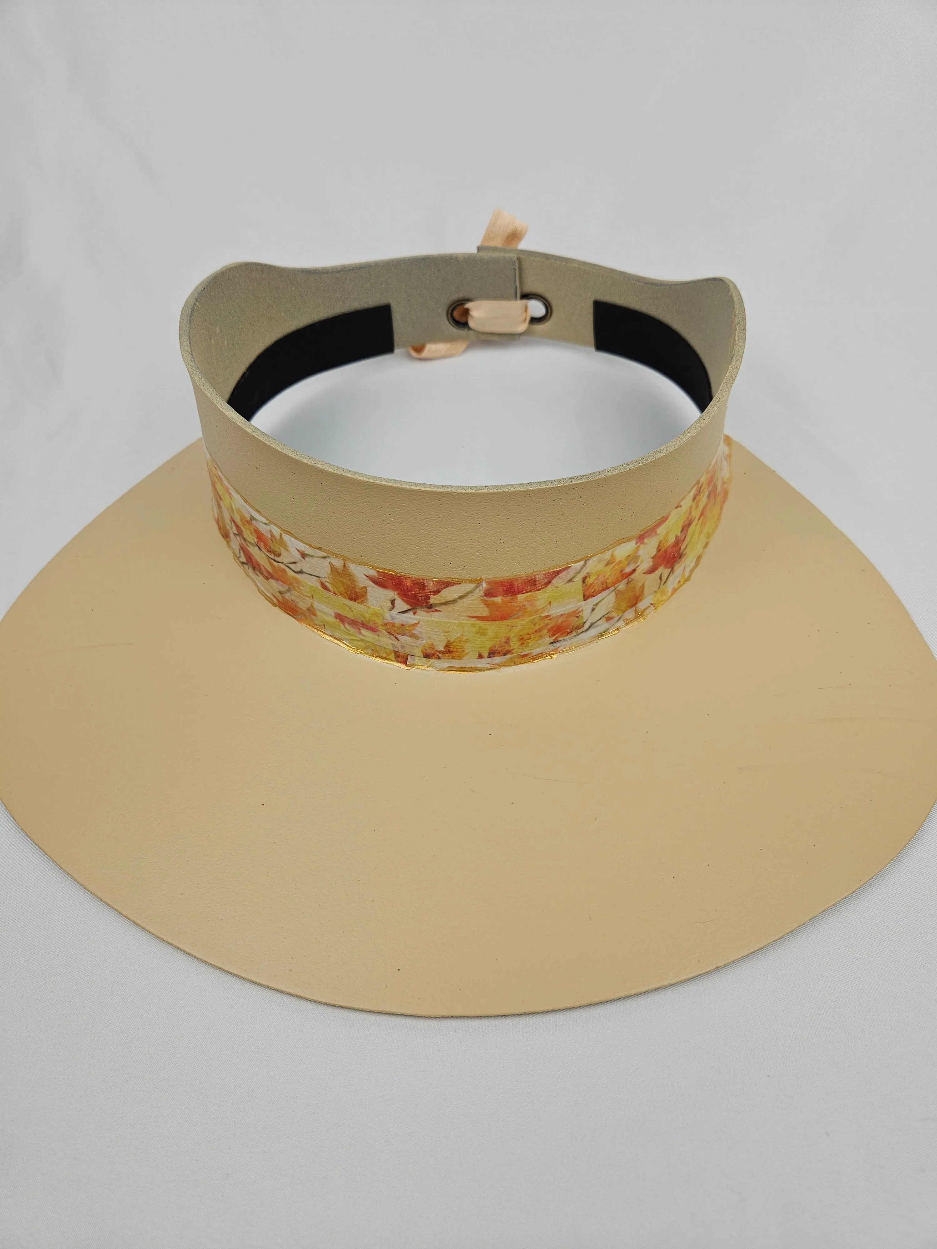 Beige "LadyEVA" Visor Hat with Orange Leaf Band