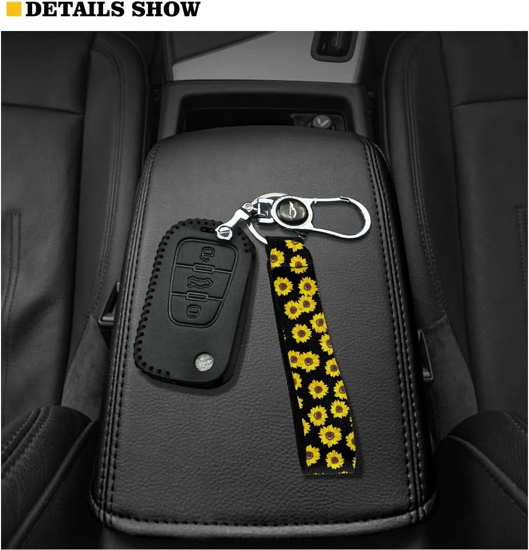 Binienty Car Keychain Accessories Wristlet Durable Fabric Stylish Bracelet with Metal Ring for Women Men