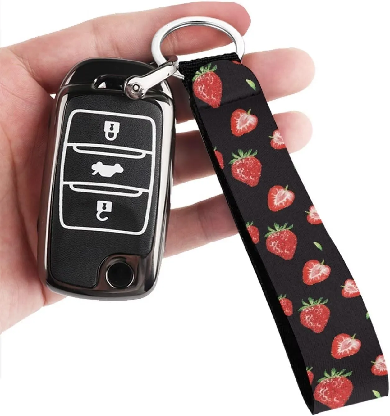 Binienty Car Keychain Accessories Wristlet Durable Fabric Stylish Bracelet with Metal Ring for Women Men