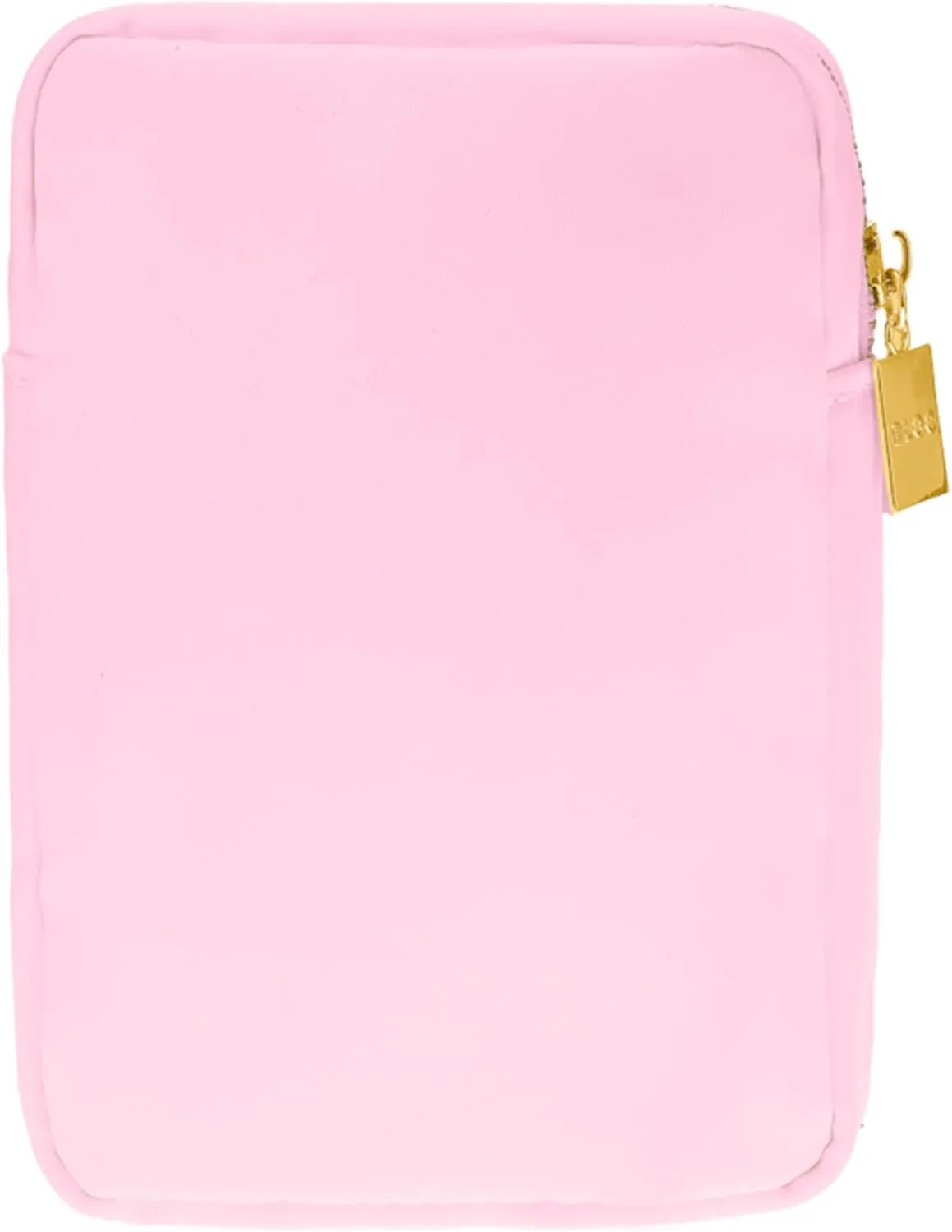 BLOC Bags Travel Makeup Bag, Cosmetic Bags for Women, Mini Makeup Bag, Cute Toiletry Bag, Beauty Bag with Chenille Patch, with Inside Zipper Pouch and Mesh Pockets (Lipstick, Baby Pink)