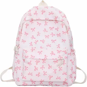 Bow Backpack Large Capacity Kawaii Aesthetic Japanese Backpack Cottagecore Laptop Bag with Cute Accessories (Pink)