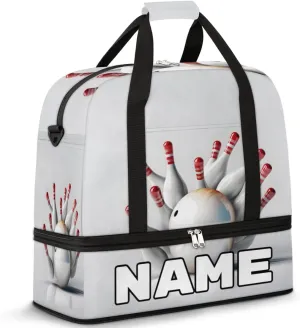 Bowling Ball Custom Foldable Duffle Bag with Shoes Compartment Personalized Large Capacity Waterproof Travel Weekender Bag Overnight Bag for Sports Gym