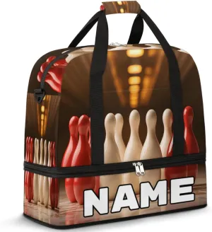 Bowling Ball Theme Custom Foldable Duffle Bag with Shoes Compartment Personalized Large Capacity Waterproof Travel Weekender Bag Overnight Bag for Sports Gym
