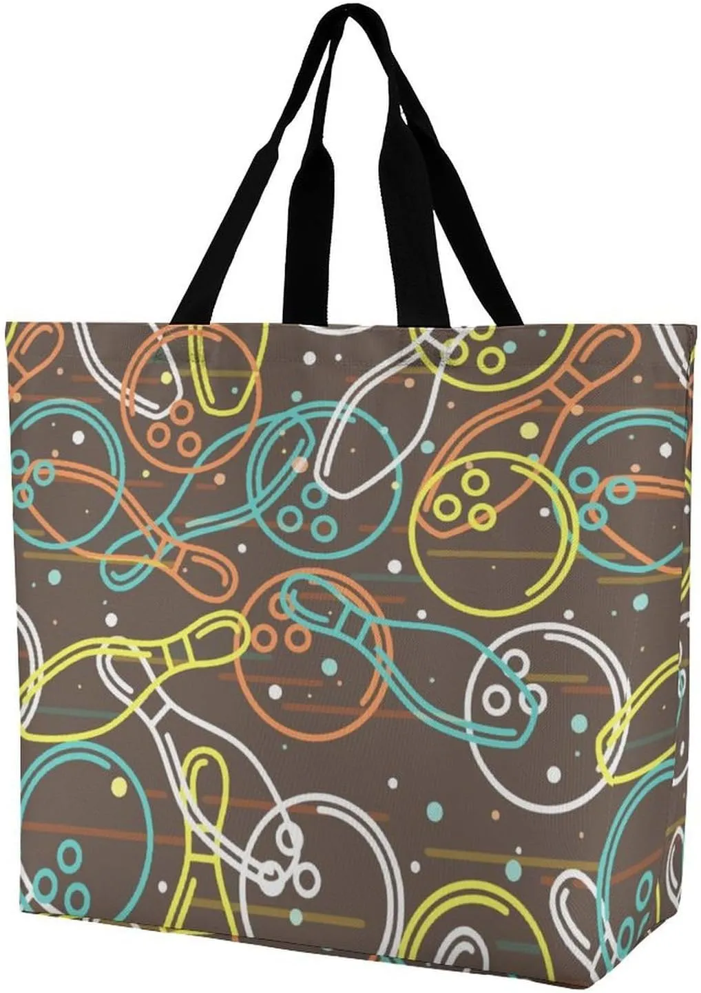 Bowling Balls and Pins Women's Shoulder Shopping Bags Foldable Tote Bag Large Capacity Handbag for Work Travel