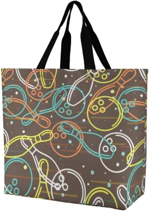 Bowling Balls and Pins Women's Shoulder Shopping Bags Foldable Tote Bag Large Capacity Handbag for Work Travel