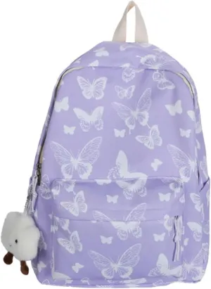 Butterfly Backpack Large Capacity Kawaii Aesthetic Japanese Backpack Cottagecore Laptop Bag with Cute Accessories (Purple)