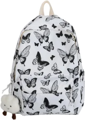 Butterfly Backpack Large Capacity Kawaii Aesthetic Japanese Backpack Cottagecore Laptop Bag with Cute Accessories (White)