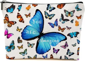 Butterfly Decor Makeup Bag - Inspirational Gift for Women - Cute Cosmetic Bag Travel Accessories Zipper Organizer
