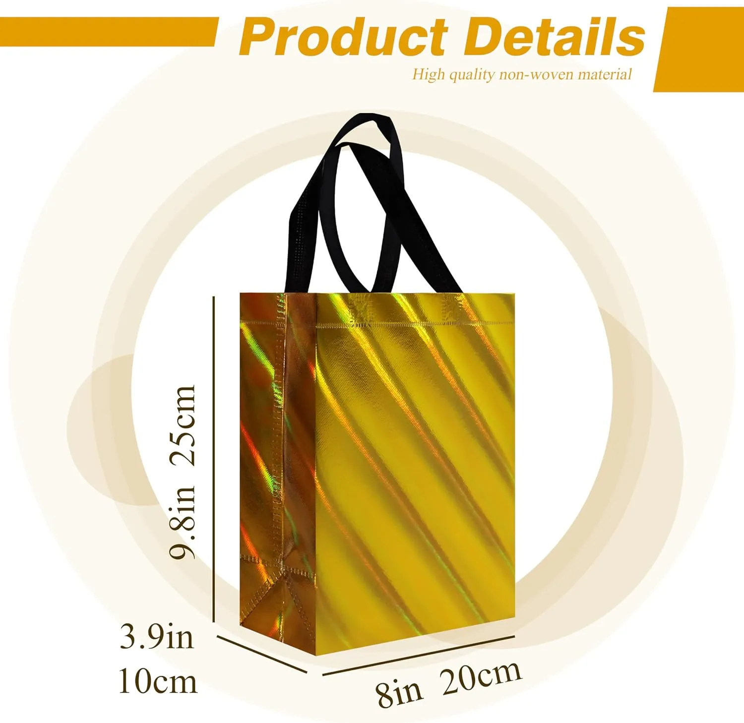 cabzymx 16 Pcs Small Holiday Gift Bags Bulk, with Twill Laser, Unique Yellow Reusable Goodie Bags for Birthday, Wedding, Valentines, Parties, Easter- 8x3.9x9.8 In