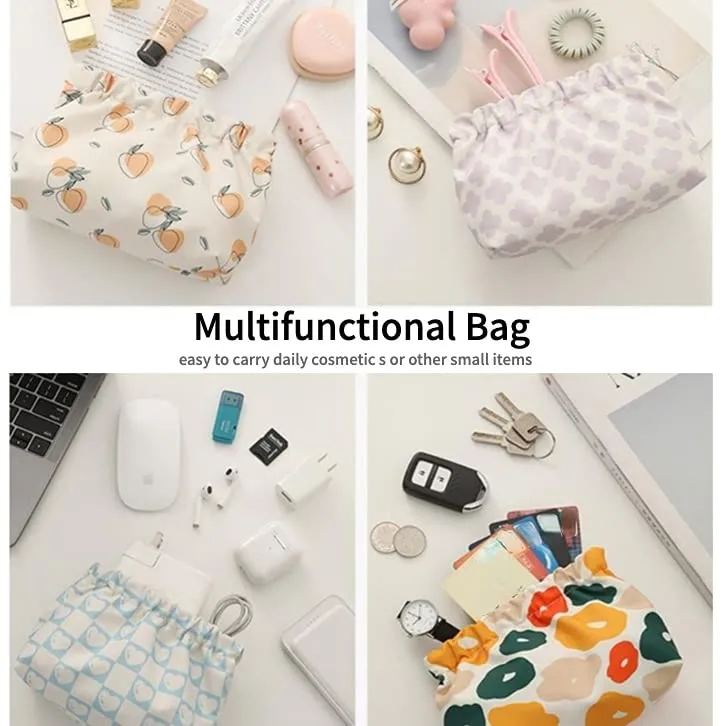 Canvas Makeup Bags Cosmetic Bag for Women Travel Toiletry Bag Accessories Organizer (Beige Blue Orange)