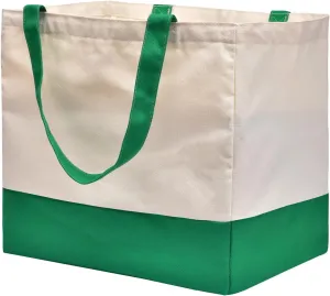 Canvas Reusable Grocery Bags Heavy Duty, 8.3 gal Foldable Large Canvas Tote Bag with Handles, Holds 60 lbs Canvas Shopping Bags & Washable Eco-friendly Bags with 5 Pockets, Green Off-White 1 Bags