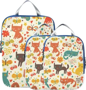 Cartoon Cat Compression Packing Cubes for Travel, Expandable Cute Storage Bags Luggage Organizers Accessories, 3pcs