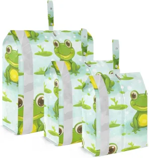 Cartoon Frogs Green Packing Cubes for Travel 3 Set Packing Bags Luggage Accessories for Organization