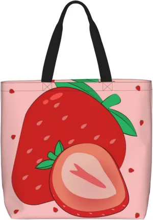 cartoon strawberry Women's Casual Tote Bags, Reusable Tote Shoulder Bags, Multi-Function Large Capacity Shopping Bags