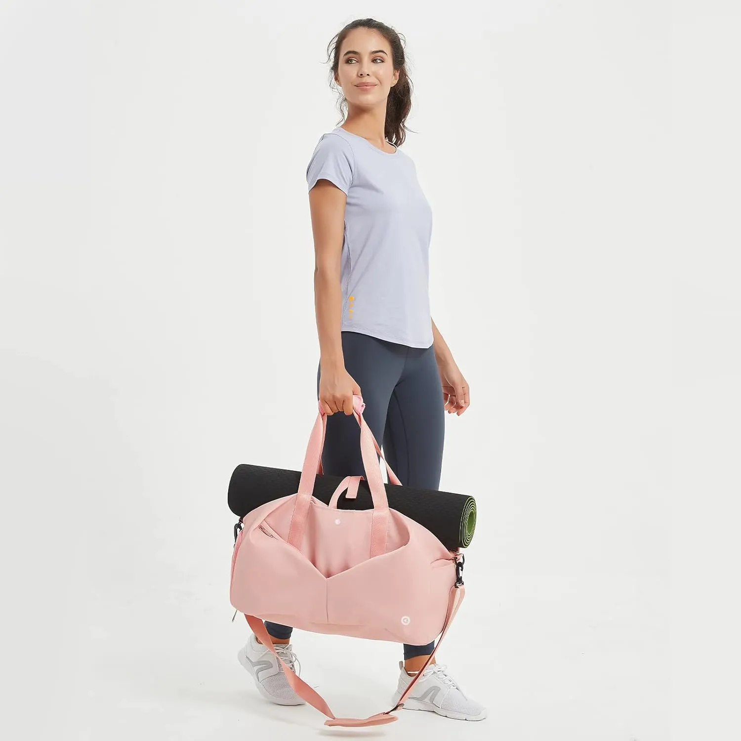 Ceneda 20" Gym Duffel Bag with Wet Pocket Shoes Compartment Portable Overnight Weekender Bag Travel bag Yoga Bag for Women (Light pink)