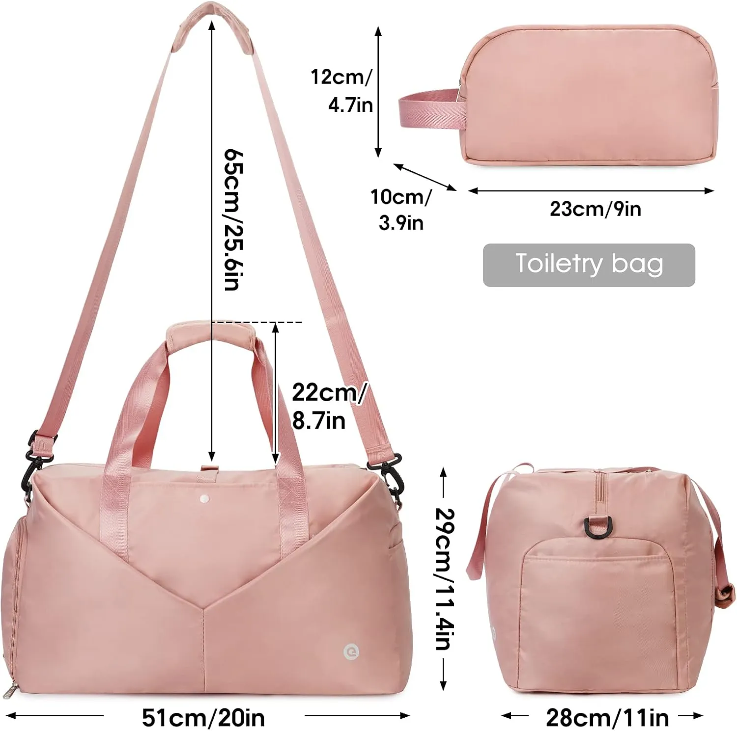 Ceneda 20" Gym Duffel Bag with Wet Pocket Shoes Compartment Portable Overnight Weekender Bag Travel bag Yoga Bag for Women (Light pink)