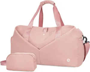 Ceneda 20" Gym Duffel Bag with Wet Pocket Shoes Compartment Portable Overnight Weekender Bag Travel bag Yoga Bag for Women (Light pink)