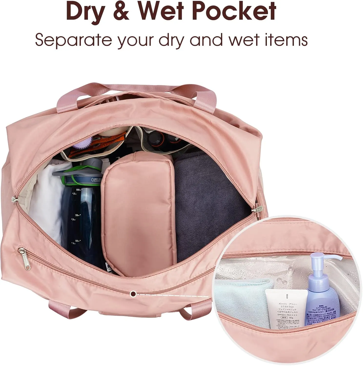 Ceneda 20" Gym Duffel Bag with Wet Pocket Shoes Compartment Portable Overnight Weekender Bag Travel bag Yoga Bag for Women (Light pink)