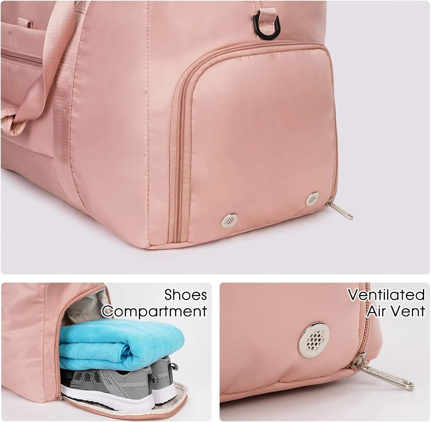 Ceneda 20" Gym Duffel Bag with Wet Pocket Shoes Compartment Portable Overnight Weekender Bag Travel bag Yoga Bag for Women (Light pink)